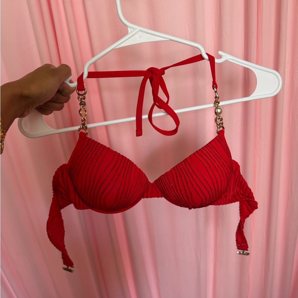 Red Beaded Cupped Bikini Top